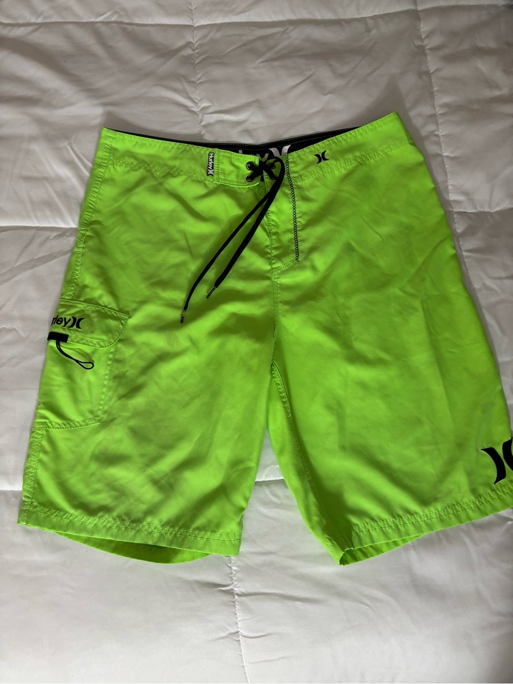 Hurley Men’s Neon Lime Green Board Shorts with Black Drawstring